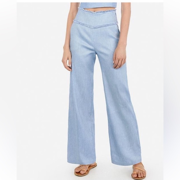 Express Wide Leg Super High Rise Linen Blend Pants Size 4 Short - Picture 3 of 9